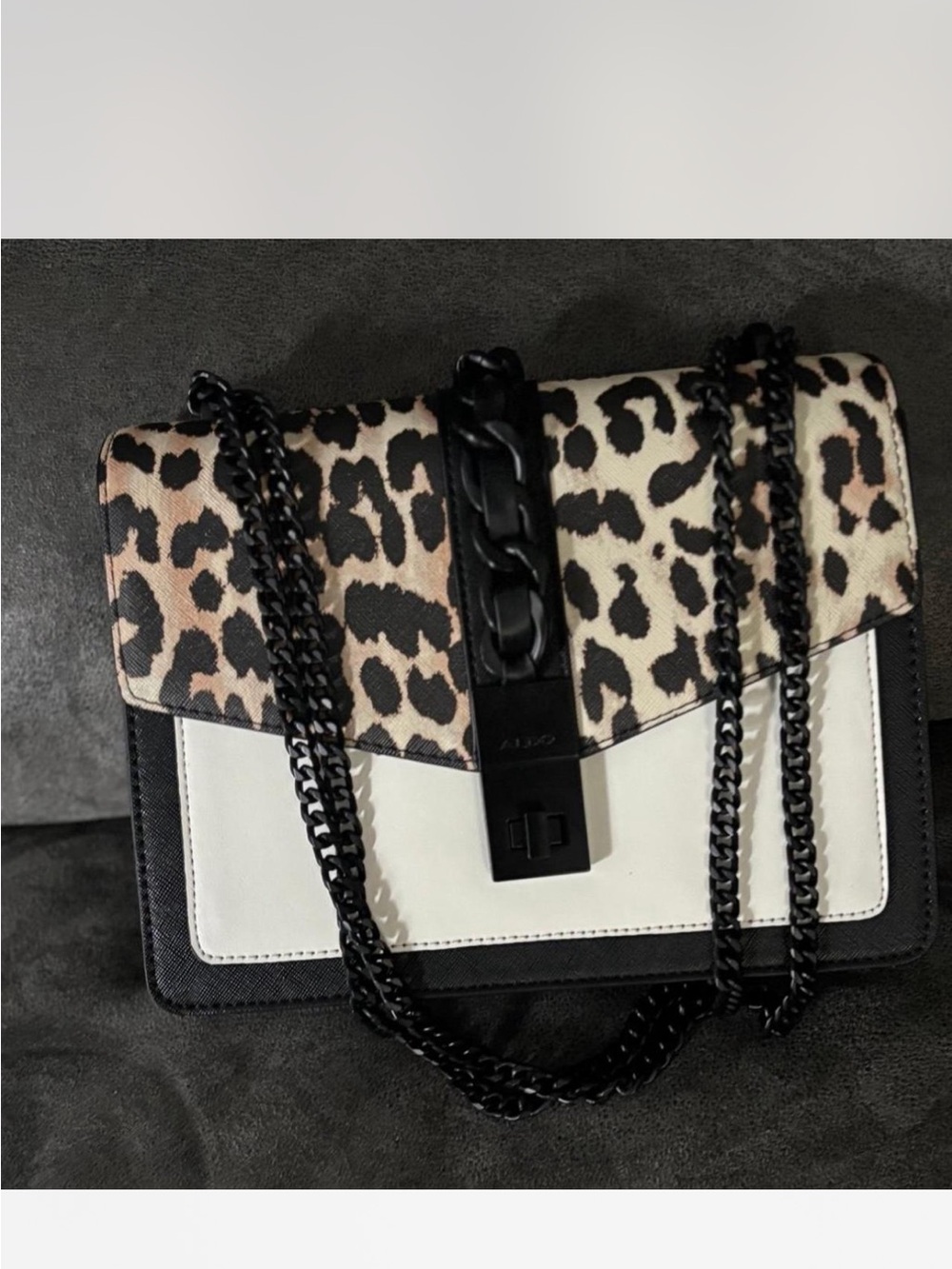 Leopard Print Flap Shoulder Bag with Black Chain